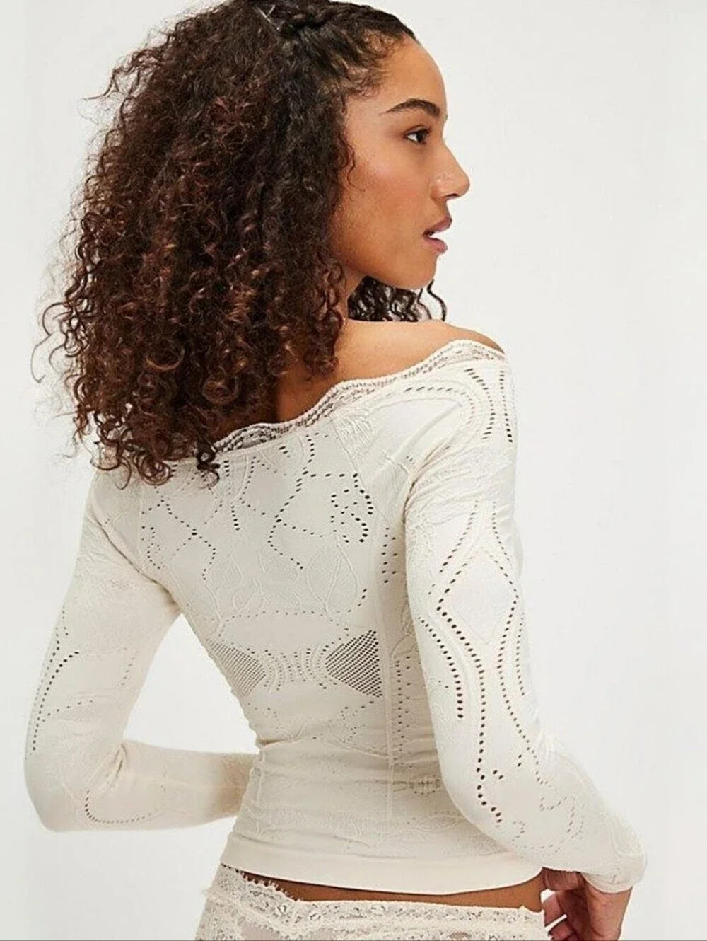 Free People Intimately Cream Off-the-Shoulder Lace-Edge Top XS/S